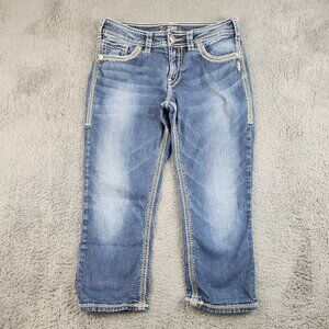 Silver Jeans Womens Curvy Suki Cropped Capri Low Rise Jeans Size 29 Flap Pockets